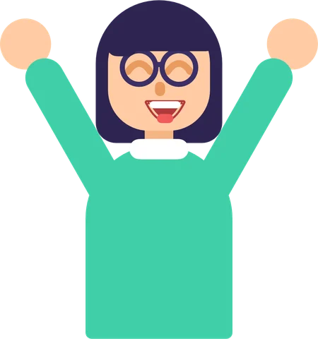 Mila cheering with both arms up
