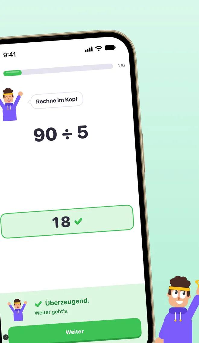 Feedback: Die Antwort 180 ist als richtig markiert und Toni freut sich.